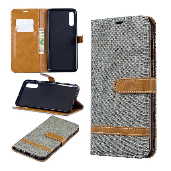 Jeans Samsung Galaxy A70 flip case - Harmaa Silver grey