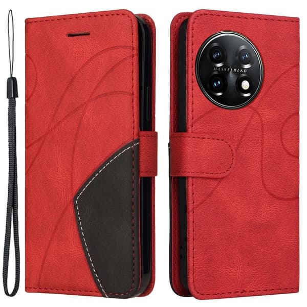 Tekstureret OnePlus 11 læderetui med rem - Rød Red