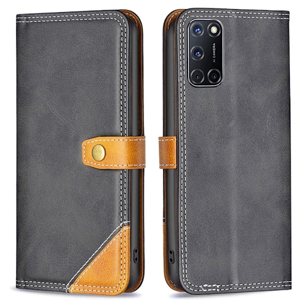 BINFEN tvåfärgat läder Oppo A92 / Oppo A72 / Oppo A52 fodral - Svart Svart
