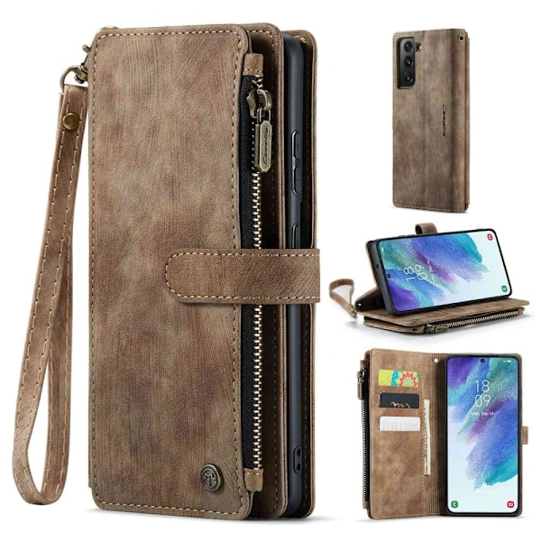 CaseMe Samsung Galaxy S21 FE etui med lynlås og pung - Brun Brown