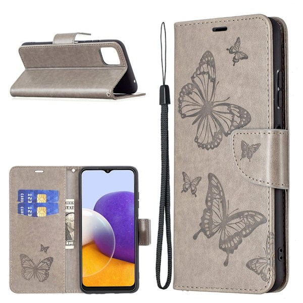 Butterfly Samsung Galaxy A22 5G Flippetui - Grå Silver grey