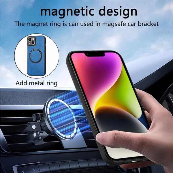 Magnetiskt mobilskal i PU-läder med metallplåt för iPhone 15 - Gul Gul