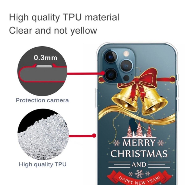 Fleksibelt bagcover til iPhone 12 Pro Max med julemønstertryk - Gold