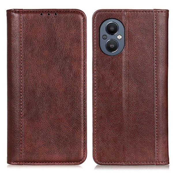 OnePlus Nord N20 5G ægte læderetui med magnetisk lukning - Brun Brown