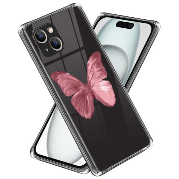 Deco iPhone 15 Plus kotelot - Vaaleanpunainen Perhonen Pink