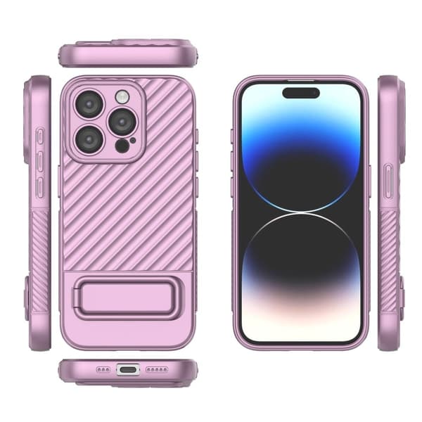 Beskyttende anti-ridse cover med kickstand til iPhone 15 Pro Max Purple