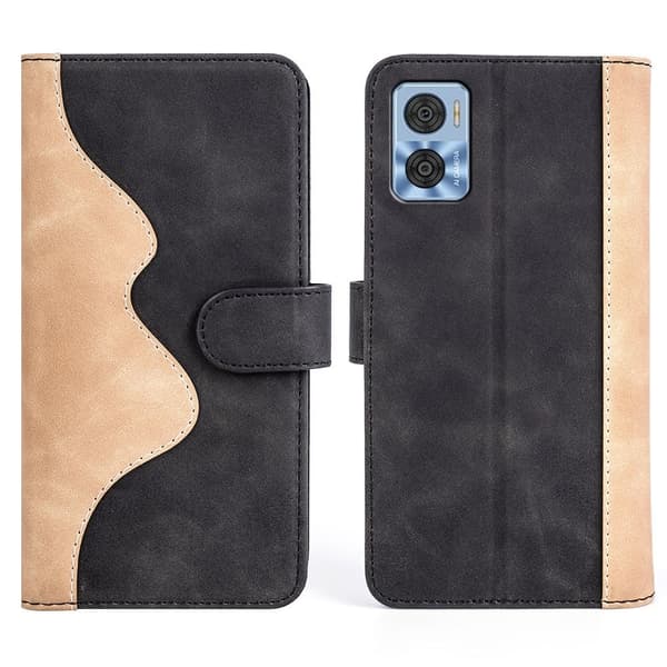 To-farvet Motorola Moto E22 læderetui - Sort Black