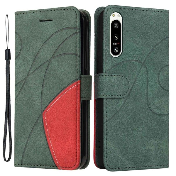 Textured leather case with strap for Sony Xperia 5 IV - Green Green