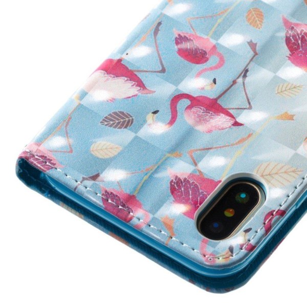 iPhone Xs Max flip cover i læder med lysspot-dekor - Flamingo Multicolor
