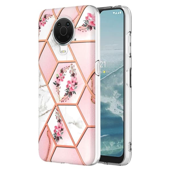 Marmordesign Nokia G20 / Nokia G10 deksel - Rosa Blomster Pink