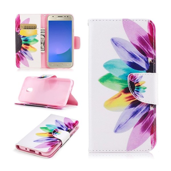 Samsung Galaxy J3 (2017) värikkäät nahkakotelot - terälehtikuvio Multicolor
