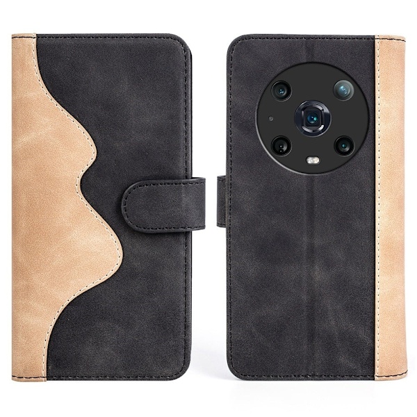 To-farvet Honor Magic4 Pro læderetui - Sort Black