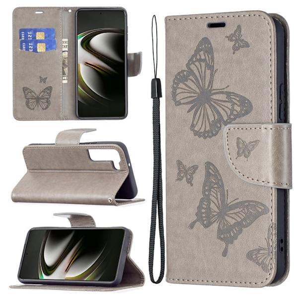 Butterfly Samsung Galaxy S22 Flippetui - Grå Silver grey