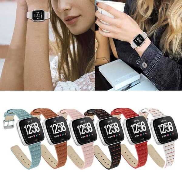 Fitbit Versa 2 / Versa Lite Klockarmband i läder med vågstruktur - Röd Röd