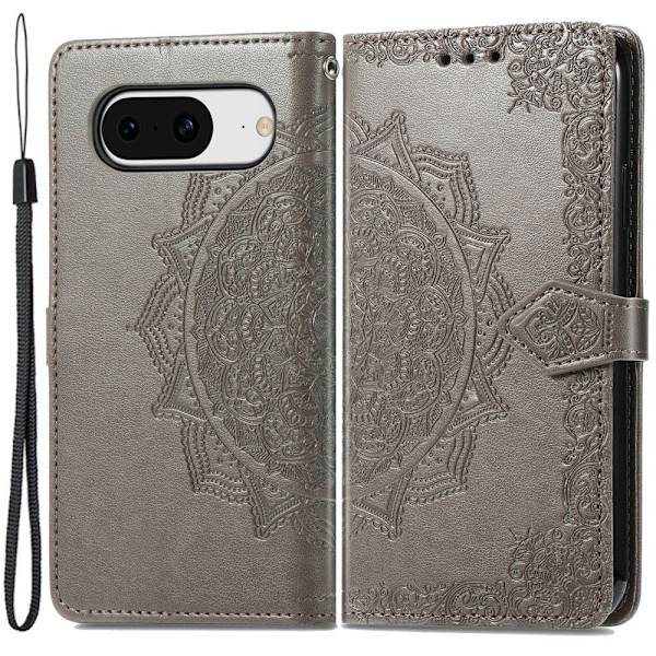 Mandala läder Google Pixel 8 fodral - Silver/Grå Silvergrå