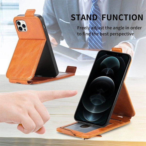 Vertical Flip Phone Suojakotelo With Zipper For iPhone 12 Pro Max - Ruskea Brown
