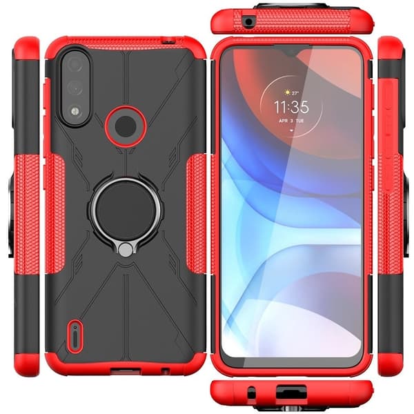 Kickstand-cover med magnetisk plade til Motorola Moto E7 Power - Rød Red