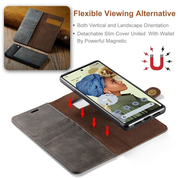 DG.Ming Google Pixel 6 Pro 2-in-1 Pung Etui - Grå Silver grey