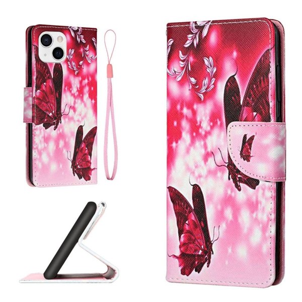 Wonderland iPhone 13 Mini flip etui - To Sommerfugle Pink