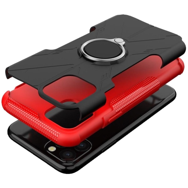 Stødsikkert og fleksibelt faldsikkert cover til iPhone 11 Pro 5,8 tommer, beskyttende telefonbagside i ring kickstand-design - Rød Red