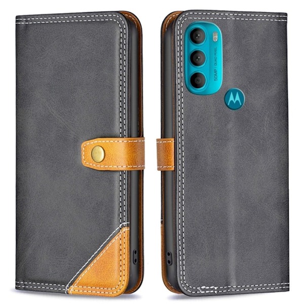 BINFEN to-farvet Motorola Moto G71 5G læderetui - Sort Black
