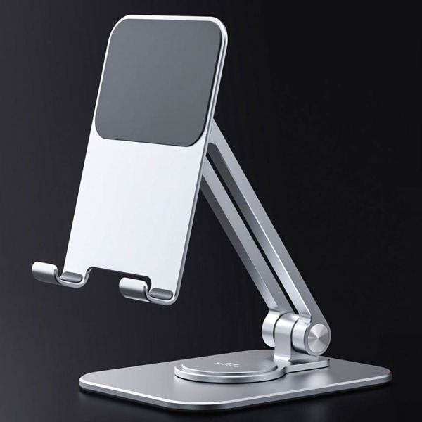 Universal aluminum rotatable phone and tablet desktop stand - Da Silvergrå