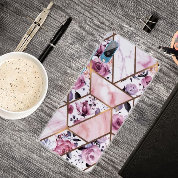 Marble Samsung Galaxy M02 / A02 Etui - Elegant Roses Tile Pink
