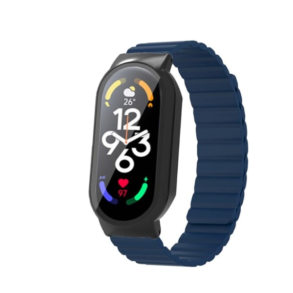 Xiaomi Mi Band 7 silicone watch strap and cover with tempered gl Blå