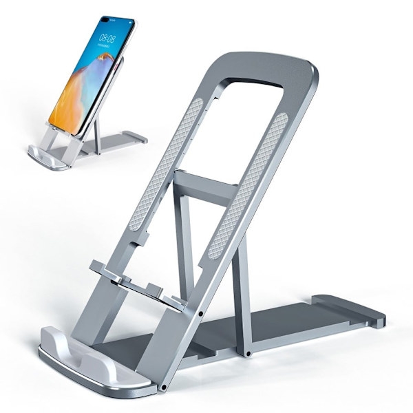 Universel foldbar holder til telefon og tablet i aluminium - Grå Silver grey