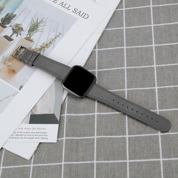 Klockarmband i äkta läder Fitbit Sense 2 / Versa 4 - Grå Silvergrå