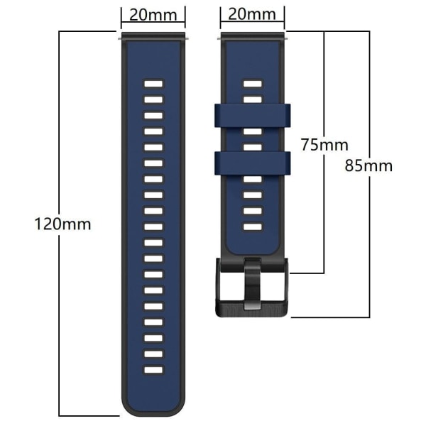 20 mm universellt dubbelfärgat klockarmband i silikon - Himmelsblå / Svart Blå