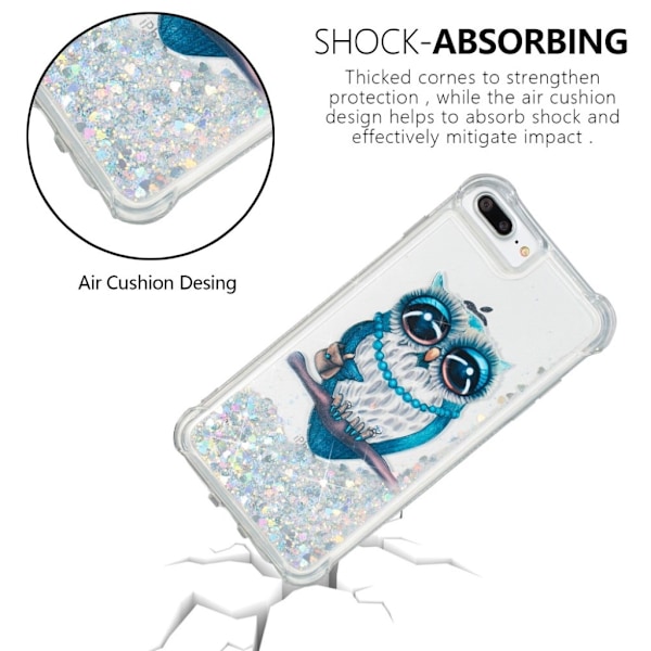 iPhone 7 Plus / 8 Plus stødsikkert etui med flydende glitterpulver - Elegant Owl Multicolor