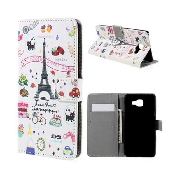 Moberg Læder-etui med kortholder og stander til Samsung Galaxy A5 SM-A510F (2016) -Liv omkring Eiffeltårnet Multicolor
