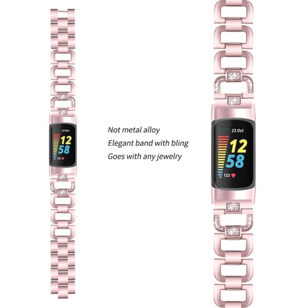 Fitbit Charge 5 klockarmband i rostfritt stål med strassdekor - Rosa Ros Rosa