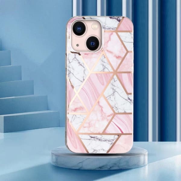 Marble iPhone 15 Plus Suojakotelo - White Rubble / Pinkki Pink