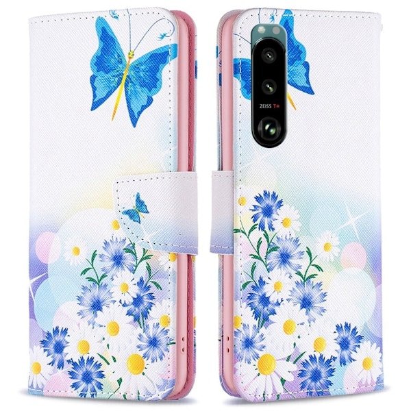 Wonderland Sony Xperia 5 III flip etui - Sommerfugl Og Blomster Multicolor