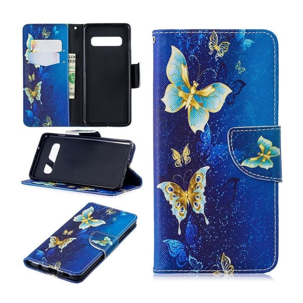 Samsung Galaxy s10 Skinnetui Med Mønster - Blå Sommerfugl Multicolor