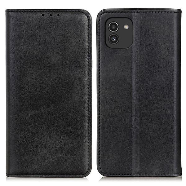 Flip Etui med Pung i ægte Læder til Samsung Galaxy A03 - Sort Black