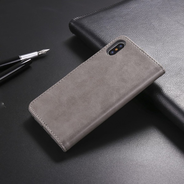 LC.IMEEKE iPhone X flip etui - Sølv/Grå Silver grey