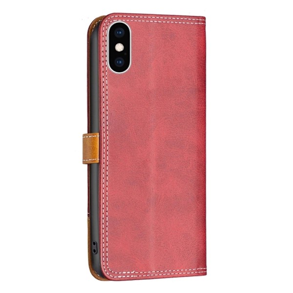 BINFEN tvåfärgat läder iPhone Xs Max fodral - Röd Röd