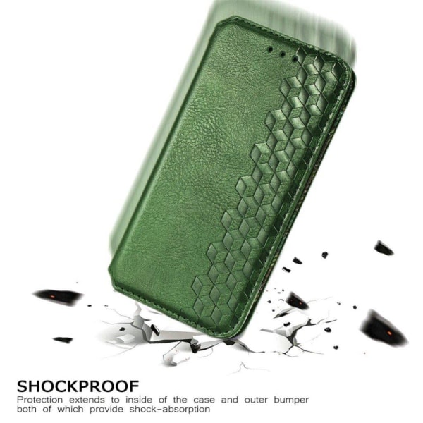 Nahkakotelo With A Stylish Rhombus Imprint For Samsung Galaxy A32 - Vihreä Green