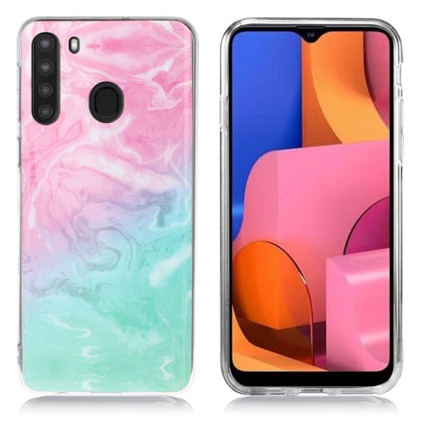 Marmormotiv Samsung Galaxy A21 skal - Rosa / Cyan Marmor multifärg