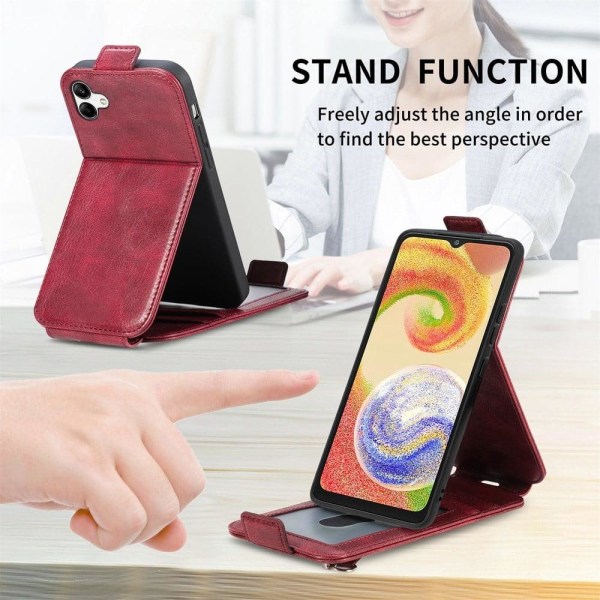 Vertical Flip Phone Suojakotelo With Zipper For Samsung Galaxy A04 - Punainen Red