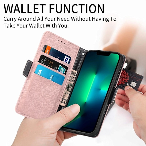 Mjukt läder iPhone 13 Mini fodral med blomdekor - Rosa Rosa