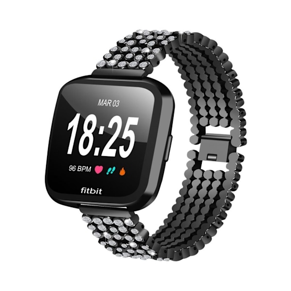 Fitbit Versa rhinestones décor rustfrit stål urrem - Sort Black