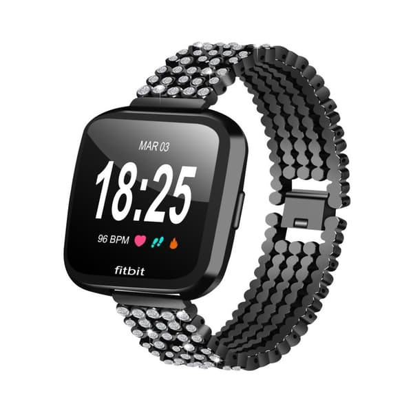 Fitbit Versa rostfritt stål urlänk träningsklocka strasstenar - Svart Svart