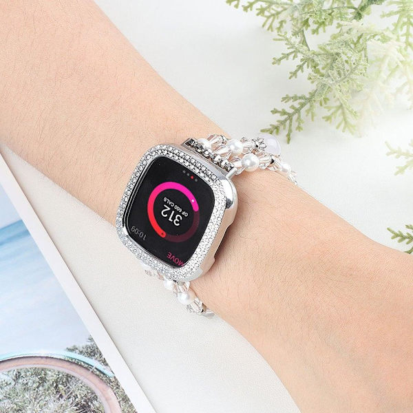 Fitbit Sense 2 / Versa 4 klockarmband i agatpärlstil - Vit Vit