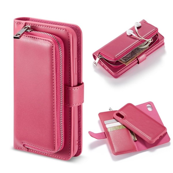 Zipper läder iPhone Xs Max fodral med plånbok - Rosa Rosa