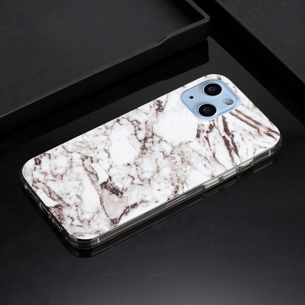 Marmormotiv iPhone 14 skal - Vit Marmor Silvergrå