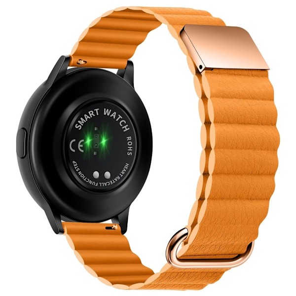 20 mm Universal klockarmband i äkta läder i litchi-stil - Roséguld Spänne / Orange Orange